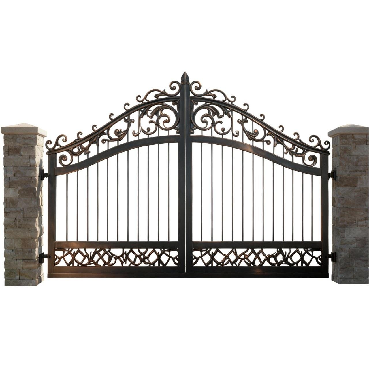 Scroll-veil Estate Gate – Ornate Wrought Iron Gate With Interwoven