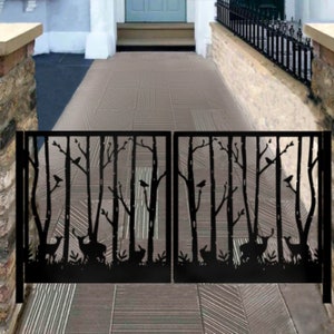 3D Laser Cut Animals & Tree Design Metal Pool Gate | Classic Custom Fabrication Metal Garden Gate | Made in Canada– Model # 853E