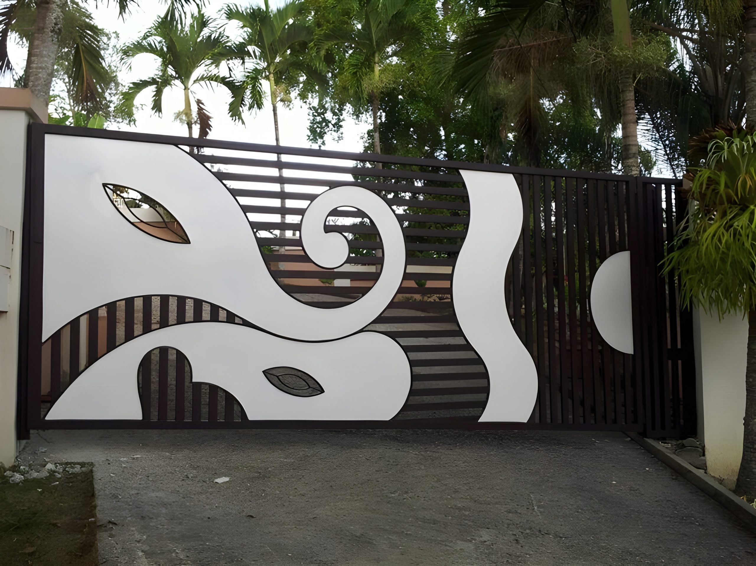 Abstract Laser Cut Driveway Gate Custom Fabricated Metal Entrance Gate ...