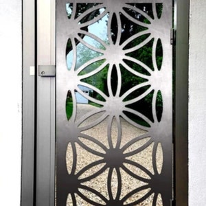 Modern Laser Cut Artistic Floral Design Iron Garden Gate | Custom Fabrication Metal Pool Side Gate| Made in Canada – Model # 789E