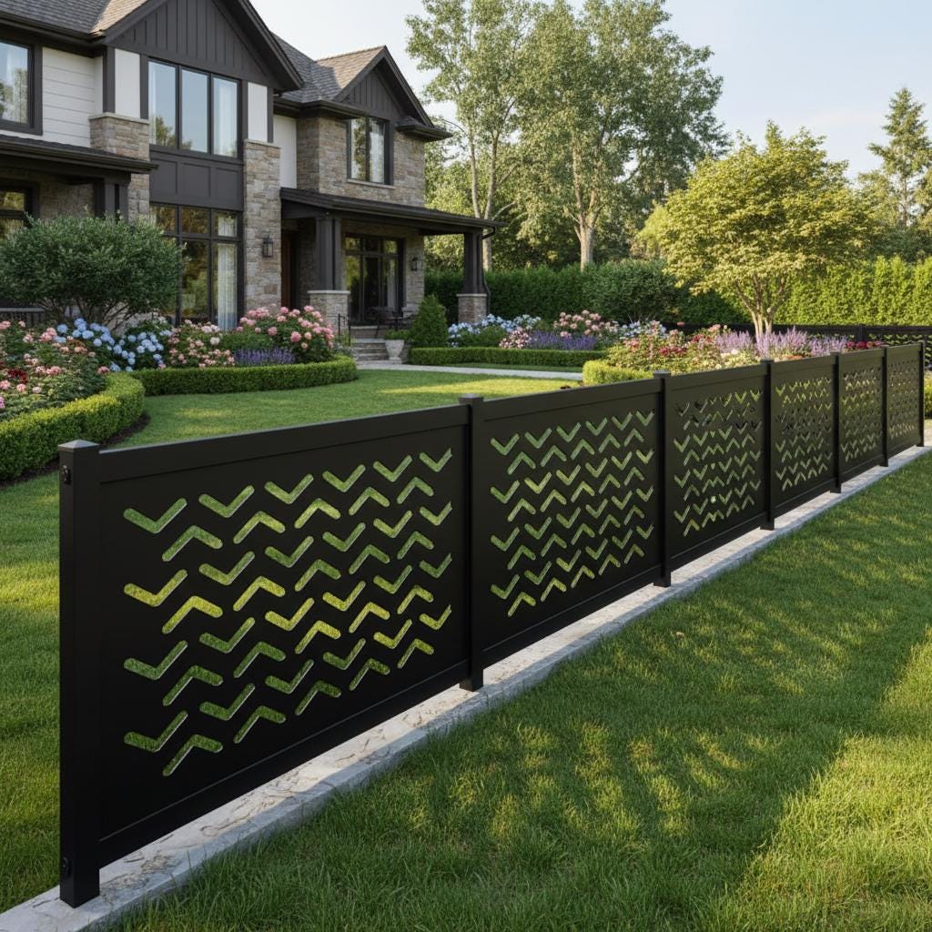 Metal Fense Pattern Chevron Cutout Pattern Plasma‑cut Steel Fence Panel | Modern Decorative ...