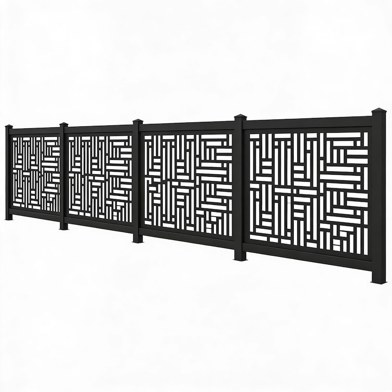 Fence Grid Pattern Modern Rectangular Grid Pattern Plasma‑cut Steel Fence Panel ...
