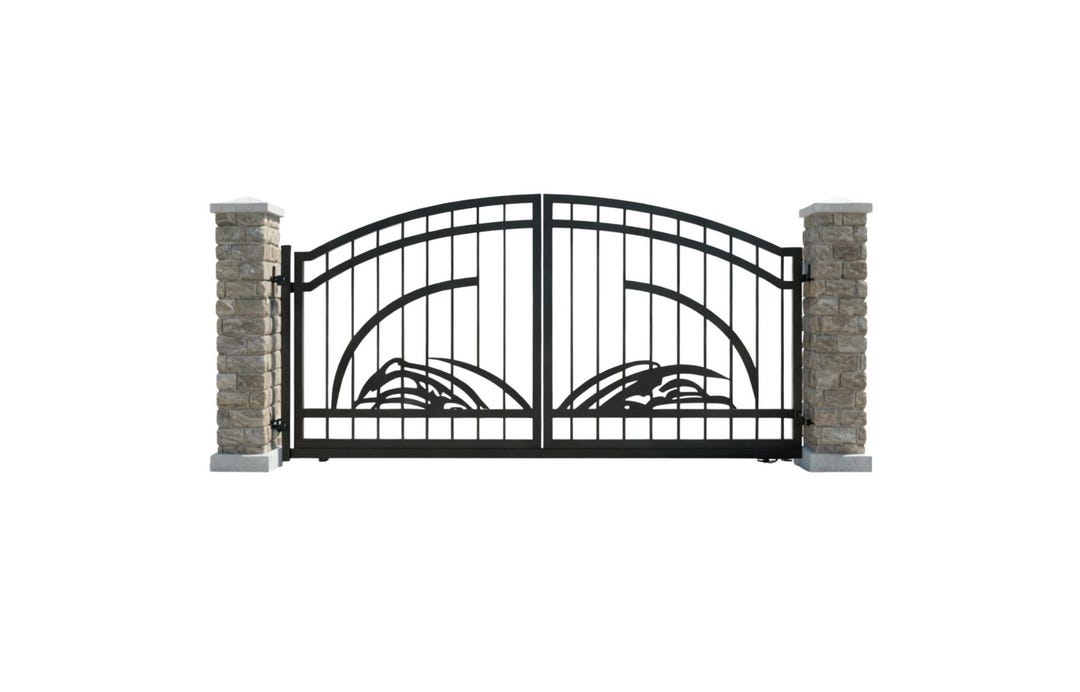 Wave Crest Axis – Decorative Metal Gate With Stylized Mountain