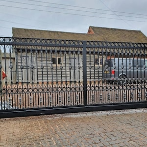Radleigh Wrought iron gates – Sliding Driveway Gate | Classic Fence Design Entry Gate| Rectangular Shape |Made in Canada– Model # 148E