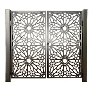 Starcrest Passage – Double-panel metal man door with Islamic-inspired radial starburst and interlocking polygon lattice Model # 755E