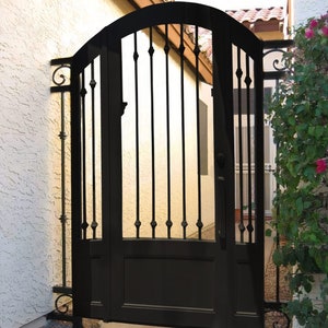 Stunning Panel Design Wrought Iron Pool Gate| Custom Fabrication Sturdy Steel Garden Gate | Made in Canada – Model # 335E