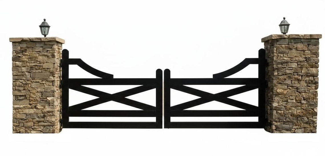 Stonecroft Manor Driveway Gate With Diagonal Crossbar Design - Steel ...
