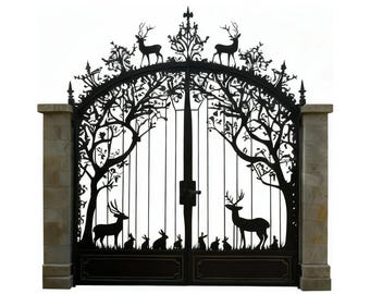 Crown Wood Preserve Ornamental Wildlife Wrought Iron Driveway Gate