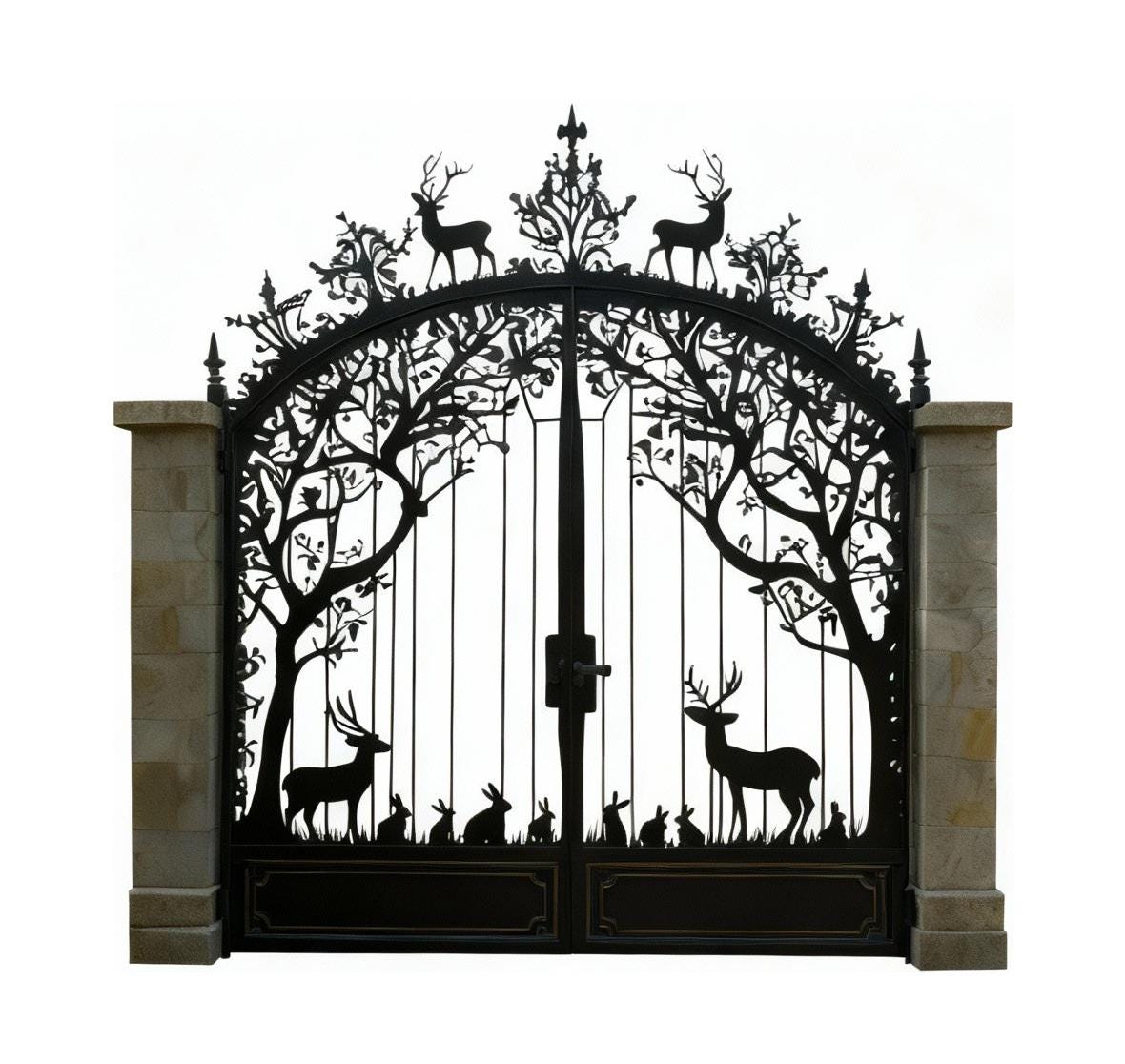 Crown Wood Preserve Ornamental Wildlife Wrought Iron Driveway Gate