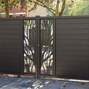 Modern Laser Cut Tree Branch Design Entry Gate | Custom Fabrication Metal Driveway Gate | Made in Canada – Model # 139E