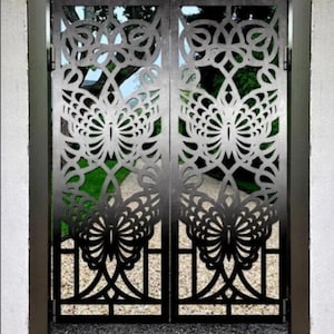 Stunning Laser Cut Artistic Moth Design Iron Back Yard Gate | Custom Duty Metal Garden Gate | Made in Canada – Model # 823E