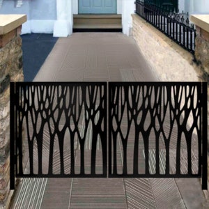 Laser Cut Artistic Design Metal Garden Gate | Custom Fabrication Branch Design Metal Pool Gate | Made in Canada – Model # 243E