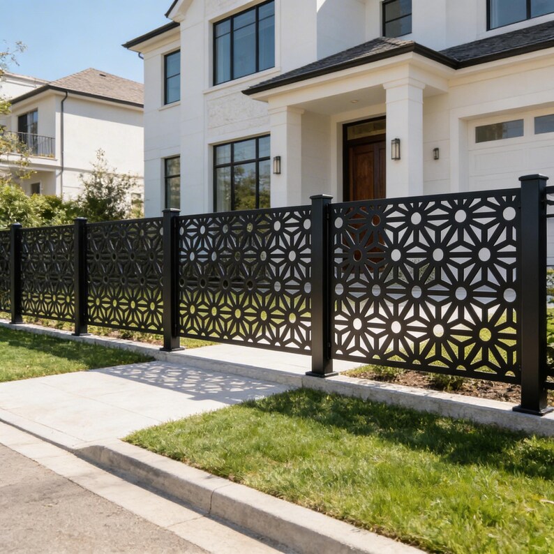 Geometric Circle‑and‑triangle Pattern Steel Fence Panel | Contemporary ...