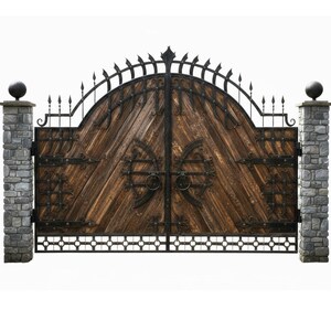 Timber Crest Artisan – Handcrafted Chevron Wood & Iron Estate Gate Model # 577E