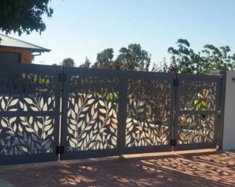 3D Laser Cut Beautiful Leaf Art Driveway Gate | Custom Heavy Duty Metal Entrance Gate | Made in Canada – Model # 847E