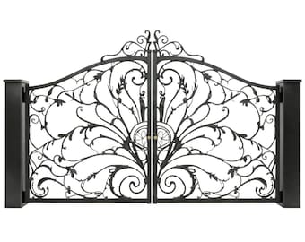 Verdant Scroll gate – Wrought Iron Gate with Leaf Motifs & Arched Scrollwork Model # 708E