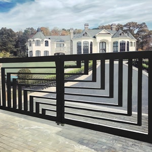 Unique Geometric Design Metal Driveway Gate | Custom Metal Fabrication Heavy Duty Steel Entry Gate| Made in Canada– Model # 170E