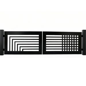 Dual Form Axis – Split-Pattern Geometric & Grid Steel Driveway Gate Model # 1011E