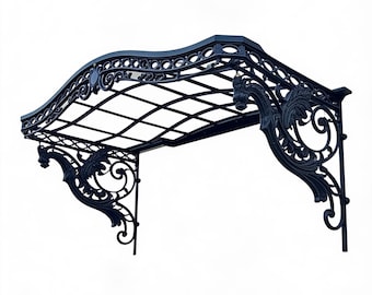 Arched Wrought Iron Lattice‑Roof Decorative Outdoor Canopy – Ornate Scrollwork Entrance Cover - Made in Canada - Model # WA910E