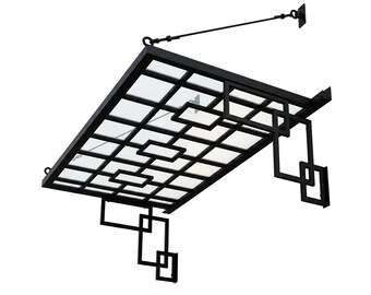 Modern Geometric Steel & Glass Grid‑Frame Canopy – Square Motif Architectural Awning Made in Canada - Model # WA904E