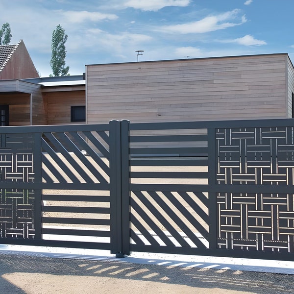 Unique Geometric Design Driveway Gate | Graceful Modern Entrance Gate| Made in Canada– Model # 099E