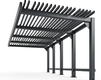 Modern Steel Outdoor Pergola with Slatted Roof – Heavy‑Duty Architectural Shade Structure - Made in Canada - Model # WA890E