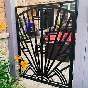 Modern Rise Digital Art Design Metal Yard Gate | Laser Cut Classic Fabrication Metal Pool Gate | Made in Canada – Model # 294E
