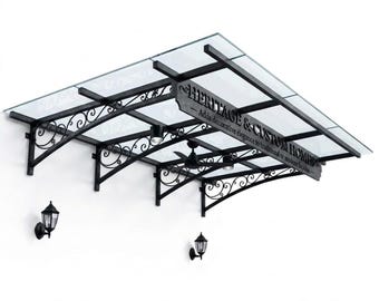 Decorative Steel & Glass Outdoor Canopy with Integrated Ceiling Fan – Luxury Architectural Door Cover Made in Canada - Model # WA898E