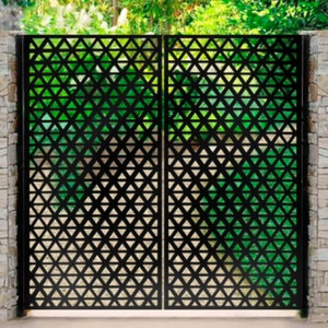 Modern Intricate Triangle Design Metal Back Yard Gate | Beautiful Custom Fabrication Metal Garden Gate| Made in Canada – Model # 034E