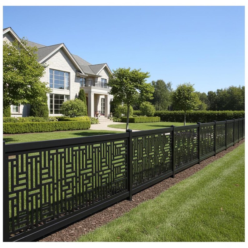 Fence Grid Pattern Modern Rectangular Grid Pattern Plasma‑cut Steel Fence Panel ...