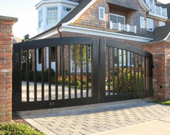 Modern Vertical Strip Metal Driveway Gate | Custom Fabricated Heavy Duty Entrance Gate – Model # 710E