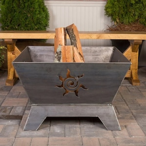 Square Sun Design Fire | Wood Burning Outdoor Firepit | Custom Morden Design | Model # WBFP630E