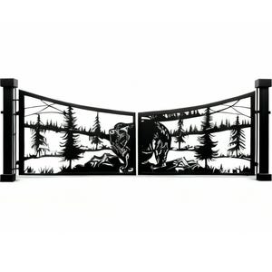 Timber wild Crest – Moose & Bear Forest Silhouette Driveway Gate Model # 863E