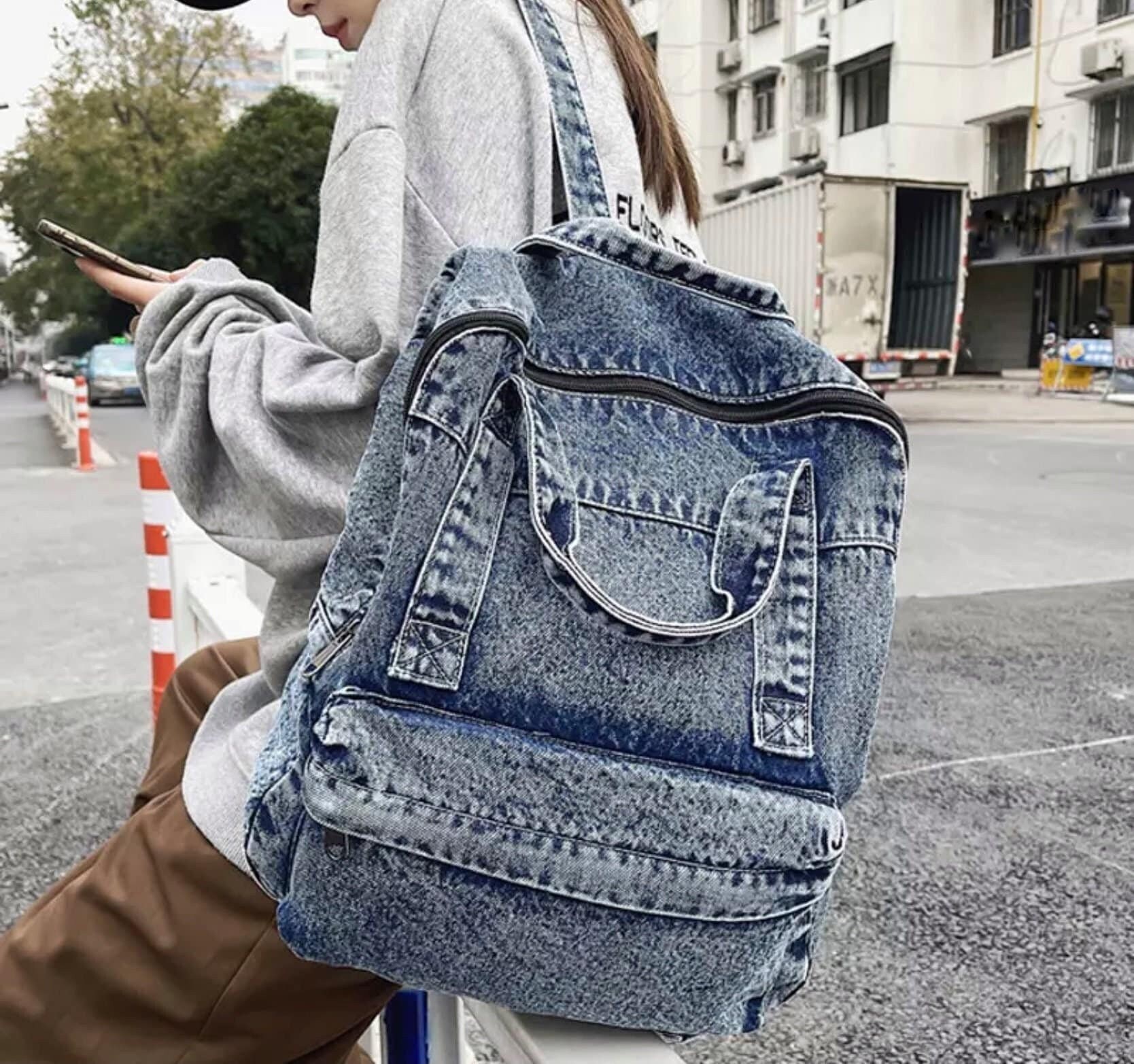 Large jeans backpack/Recycled denim backpack/Vintage jeans rucksack