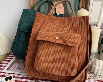 Tote bag Corduroy Canvas Crossbody Shoulder Bag Shopping Bag Hand bag Environment friendly Vintage Reusable messenger grocery gift for her