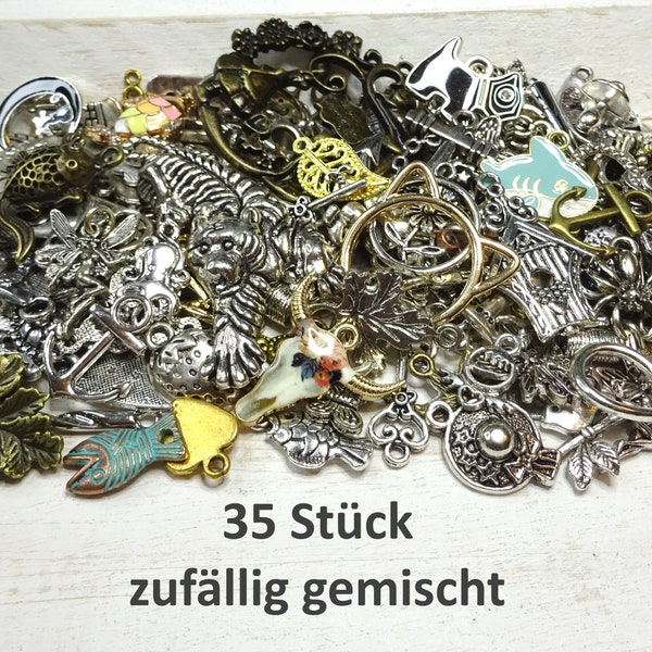 Anhänger Mix 35 Stück Charm Metall DIY Schmuckset Anhängerset Mischung verschiedene Farben und Themen