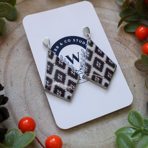 Geometric Monochrome Earrings | Aztec Print | Black and White | Gold and Silver | Dangle Stud Jewellery