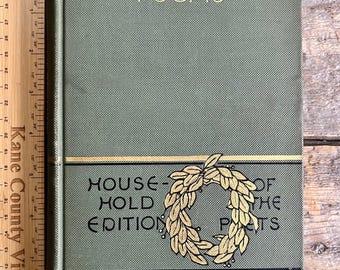 May include: A green hardback book with gold lettering. The title is "LOWELL'S POEMS" and the subtitle is "HOUSEHOLD EDITION OF THE POETS".