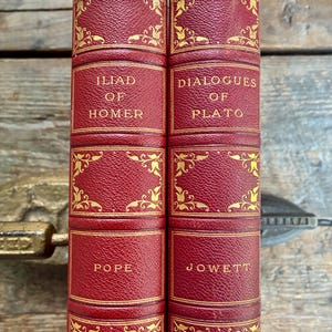 Stunning Édition de Grand Luxe in red leather! 2 volumes of The World's Great Book series by D. Appleton, Homer's Iliad & Dialogues of Plato