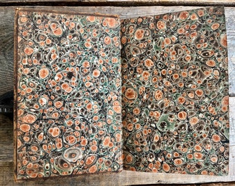 Impresionantes guardas de mármol, escaso libro antiguo religioso encuadernado en cuero de 1831 "Las obras de ese eminente siervo de Cristo John Bunyan" vol. 3