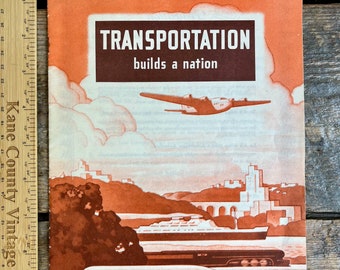 Interessantes Vintage-Schulheft aus dem Zweiten Weltkrieg (1943) „Our America: Transportation Builds a Nation“ von The Coca-Cola Bottling Company