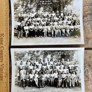 May include: Black and white photograph of two groups of people, likely from a rural youth group, standing in front of trees. The top photo is labeled "North Central Illinois Rural Youth" and the bottom photo is labeled "Northern Illinois Rural Youth".