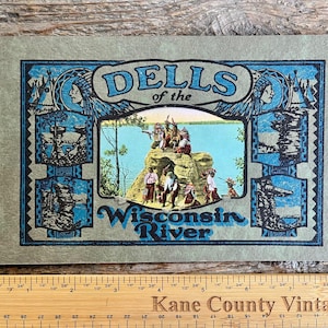 Very cool antique 1926 book &quot;Dells of the Wisconsin River&quot; by H. H. Bennett Studio; Wisconsin Dells area, history; 29 colored postcard views