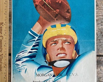 Excellent Lon Keller cover! Oct. 1951 football program Morgan Park IL vs. Chicago Vocational high school game; great Coca-Cola ad; Michigan