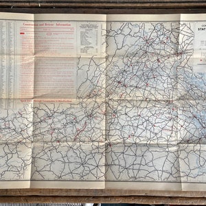 Die eingerahmte Vintage-Karte (1937) "Virginia Officielle State Road Map" misst ungefaltet 19" x 32""; perfekt für VA-Native! VG+ Zustand