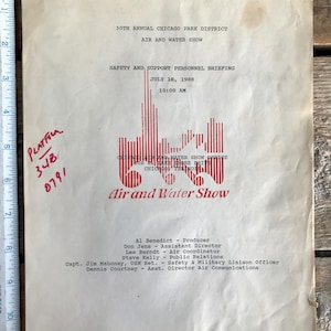 Seltenes Vintage (Juli 1988) Stück der lokalen Chicago, IL Ephemera - Sicherheit und Support Personal Briefing für die 30th Jährliche Luft und Wasser Show!