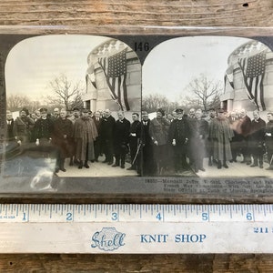 Antique (1917) historic stereoview photograph &quot;French War Commission&quot; Springfield, Illinois; Keystone education series; WWI; Joffre, Fabry