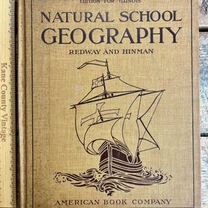 Perfekt für Geschichts- oder Geographieliebhaber! Original 1907 „Natural School Geographie“ von Redway & Hinman viele farbige Karten, Beilage; Il Ed.