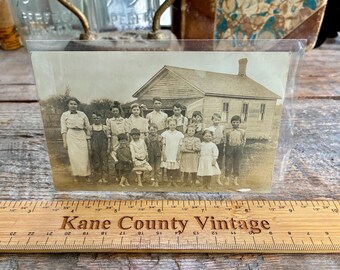 Tutti gli studenti identificati! Foto originale del 1913 della scuola Kinner a una sola aula nella cittadina di Wayland, contea di Allegan, Michigan, una rara testimonianza storica del Michigan; Bucknell