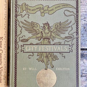 Beau livre de poésie illustré de 1892 « City Festivals » par Will Carleton ; Festival des monstres (cirque) ; Clubs Tram & Sky ; Clergé